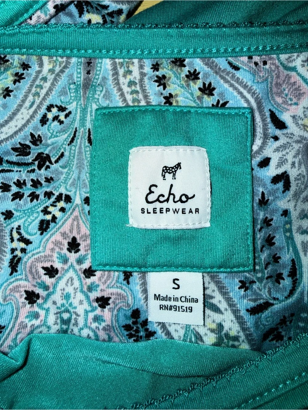 Echo Sleepwear Teal Paisley Two-Piece Pajama Set Small